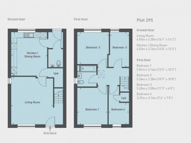 Floor plan 4 bedroom house, plot 295 - artist's impression subject to change